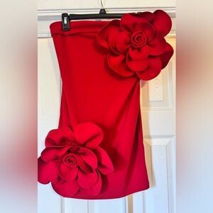 SHEIN Red Mini Dress with 3D Floral Appliqués
